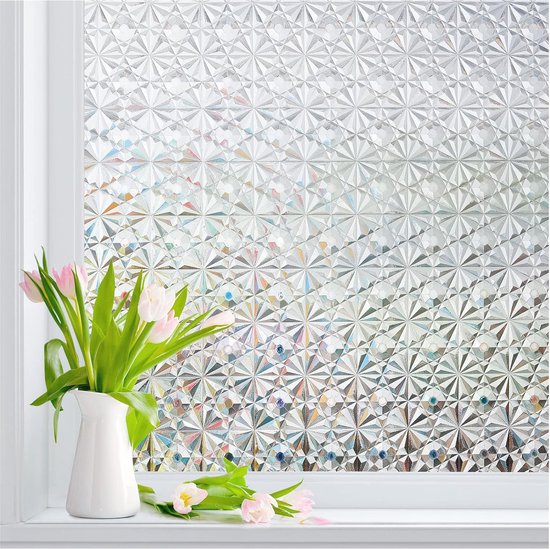Raamfolie, zelfklevend, ondoorzichtig, zichtwerende folie, zonder lijm, decoratiefolie, raam, 3D raamfolie, inkijkbescherming, glasfolie, statisch hechtend, uv-bescherming (60 x 200 cm