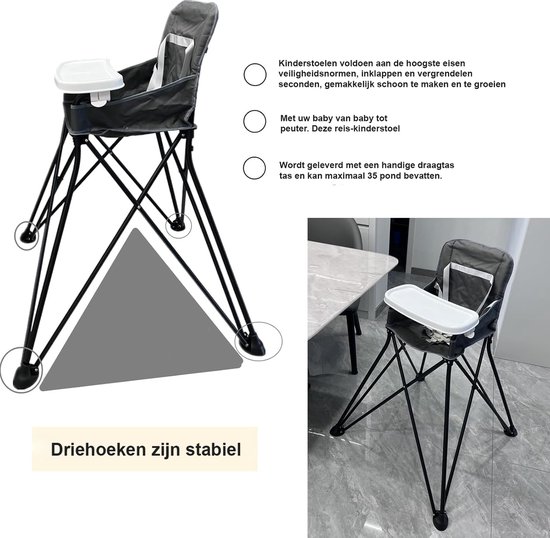 Tafelstoel Voor Baby's - Opvouwbaar Kinderzitje Met Draagtas, Grijs, Belastbaar Tot 18 Kg