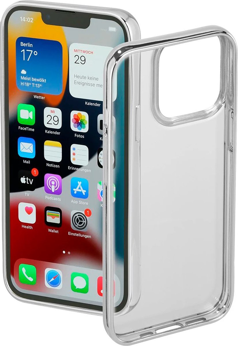 Hama Clear/Chrome Cover Hoesje geschikt voor Apple iPhone 13 Pro - Flexibel telefoonhoesje - Gerecycled PU materiaal - Zilver