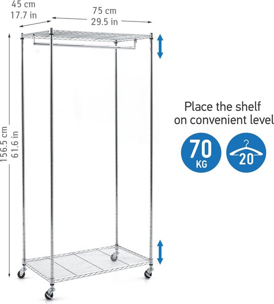 art moon Buffalo, draagbare kast met afsluitbare wielen in industriële kwaliteit, robuust kledingrek met 2 legplanken en stoffen bekleding, 70 kg, bruin