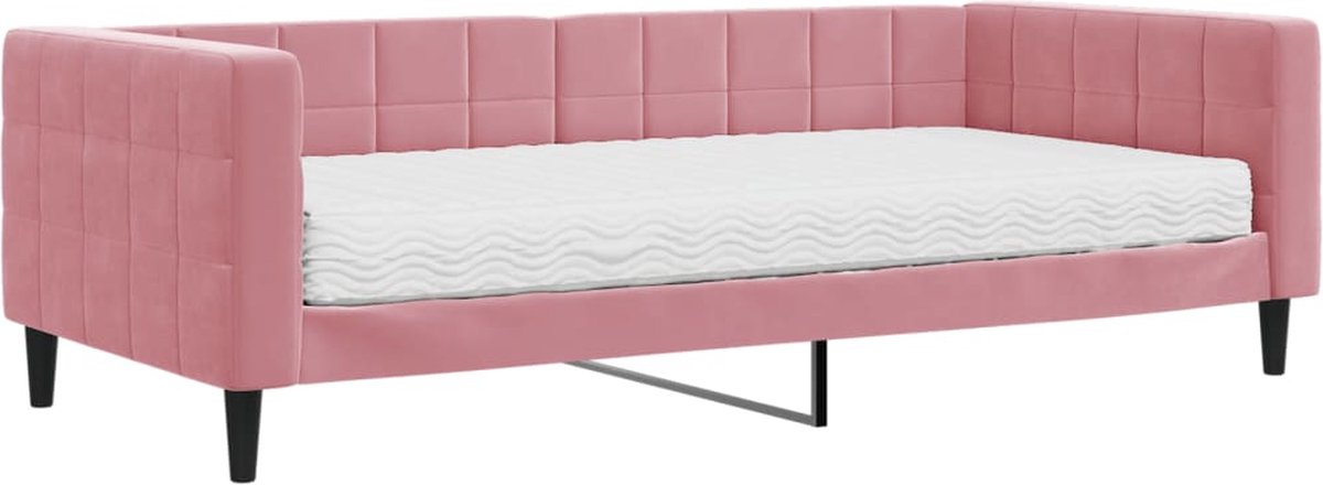 vidaXL Slaapbank - met - matras - 90x200 - cm - fluweel - roze
