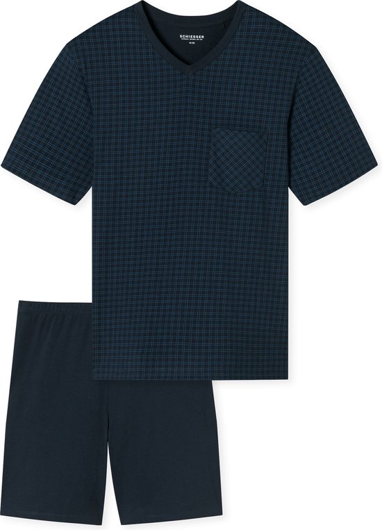 Pyjama court Schiesser à carreaux bleu nuit - Comfort Essentials Pyjama short pour homme - bleu nuit