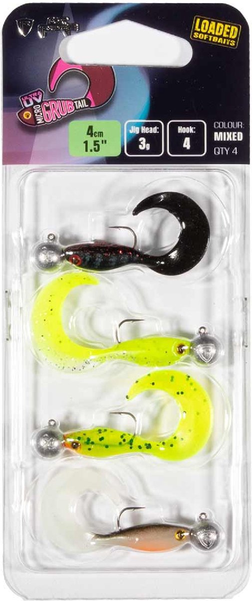 Fox Rage Loaded Softbait Ultra UV Micro Grub Tail 4cm 3g haak 4 (4 pcs) Mixed Colours