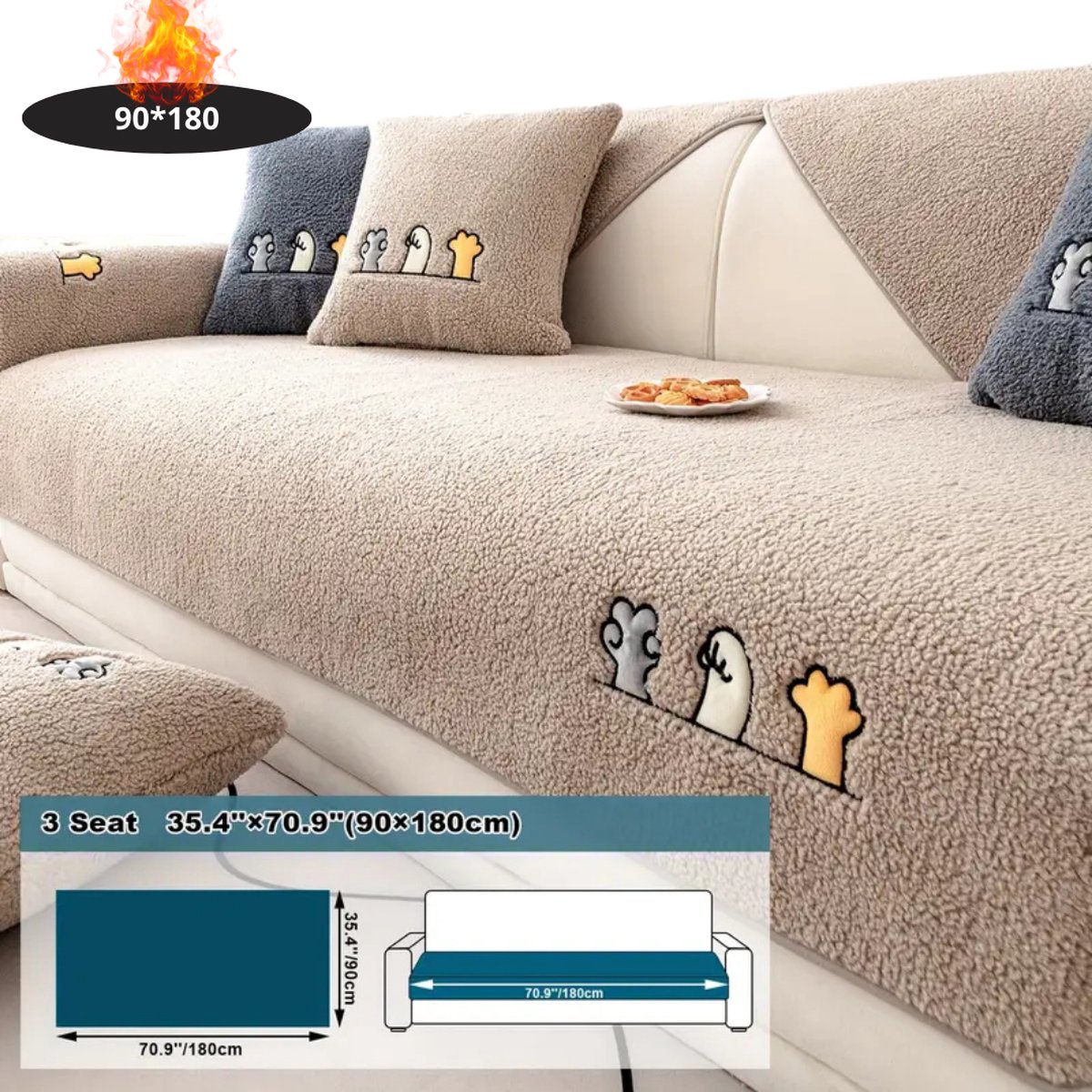 Bovista Bankhoes - Bankbeschermer - Stretch - Sofa Cover - Pluche - Khaki- 3 Zits 90x180