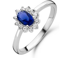 New Bling 9NB-0536-54 Zilveren Ring Dames - Zirkonia - Entourage - Blauw - Wit - Maat 54 - Zilverkleurig