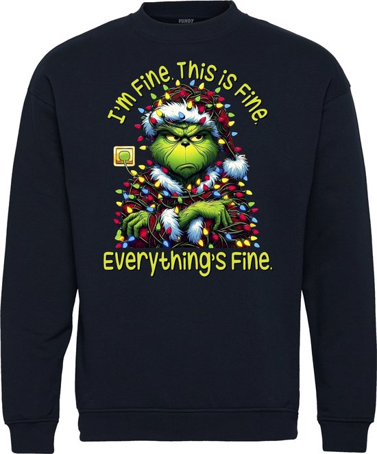Kersttrui Grinch Is Fine | Foute Kersttrui Dames Heren | Kerstcadeau | Kerstpakket | Navy | maat 4XL