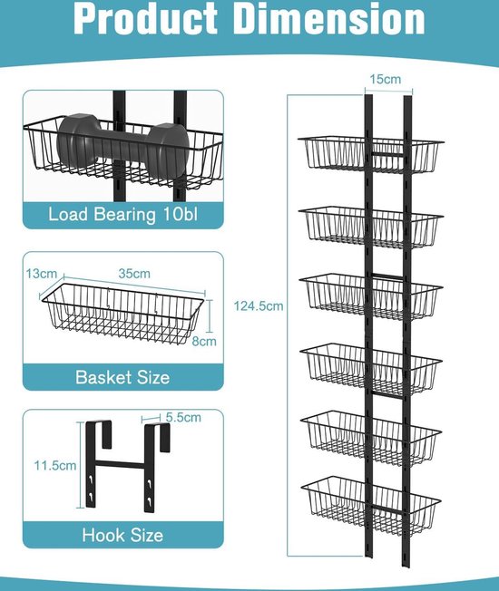 Allecto plus - Opbergrek voor 12,3 W boven de deur, 8-laags organizer met verstelbare