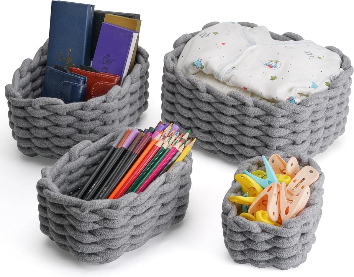 Opslagmand gevlochten katoenen touw - stapelbare opbergmand voor kinderkamer en woonkamer .