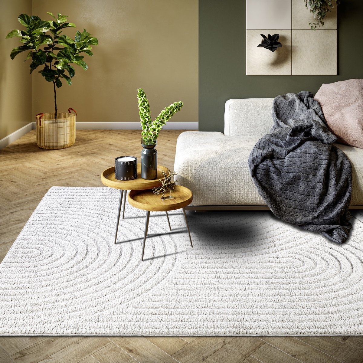 flycarpets Elle Decoration - Japandi vloerkleed laagpolig - New York Design - Panglao Wit 200x280 cm