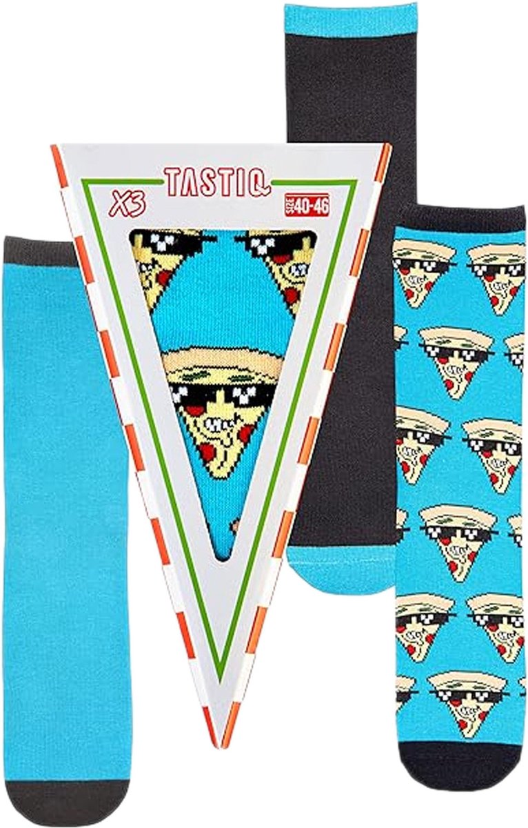 Sokken Tastic Unisex Sokken 3-pack Pizza Giftbox Blauw - 38
