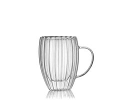 Helena -Koffie Glazen - Thee glazen met oor - Dubbelwandige Glazen - Latte macchiato glazen - Geribbelde glazen - cappuccino - set van 2 stuks - 350ml