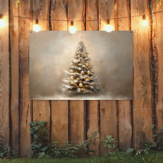 Affiche de jardin 120x80 cm - Décoration de jardin Noël - Sapin de Noël - Neige - Art - Affiche pour le jardin - Décoration extérieure - Tableau de jardin clôture - Décoration murale sur toile de jardin - Décoration murale sur toile de balcon