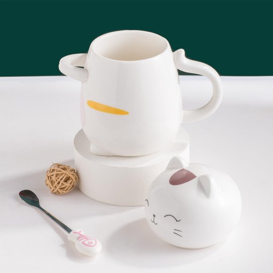 Keramische mok met deksel dinosaurus 400 ml, grijs