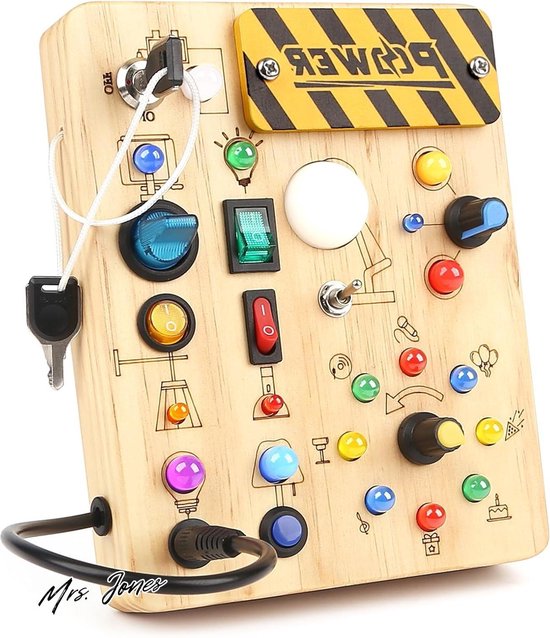Madame Jones Wooden Pressure Board Jouets sensoriel 2 ans - Siècle des Lumières LED - Jouet de voyage Éducatif - Tableau d'activités - Tout-petits - Garçons - Filles .