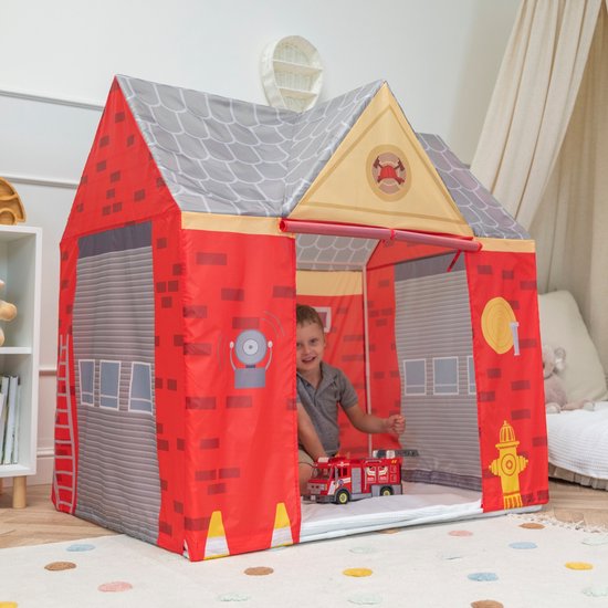 Selonis Speelhuisje brandweer 110x80x115 - Speeltent voor binnen - Kindertent speelhuis - Rood-Grijs van Merkloos — afbeelding 4