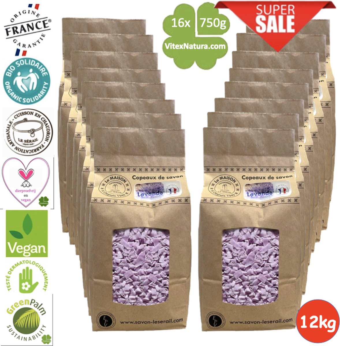Goedkoopste Marseille zeepvlokken met lavendel olie | 12 kg | Ecologisch en Milieuvriendelijk | Ambacht | Le Serail