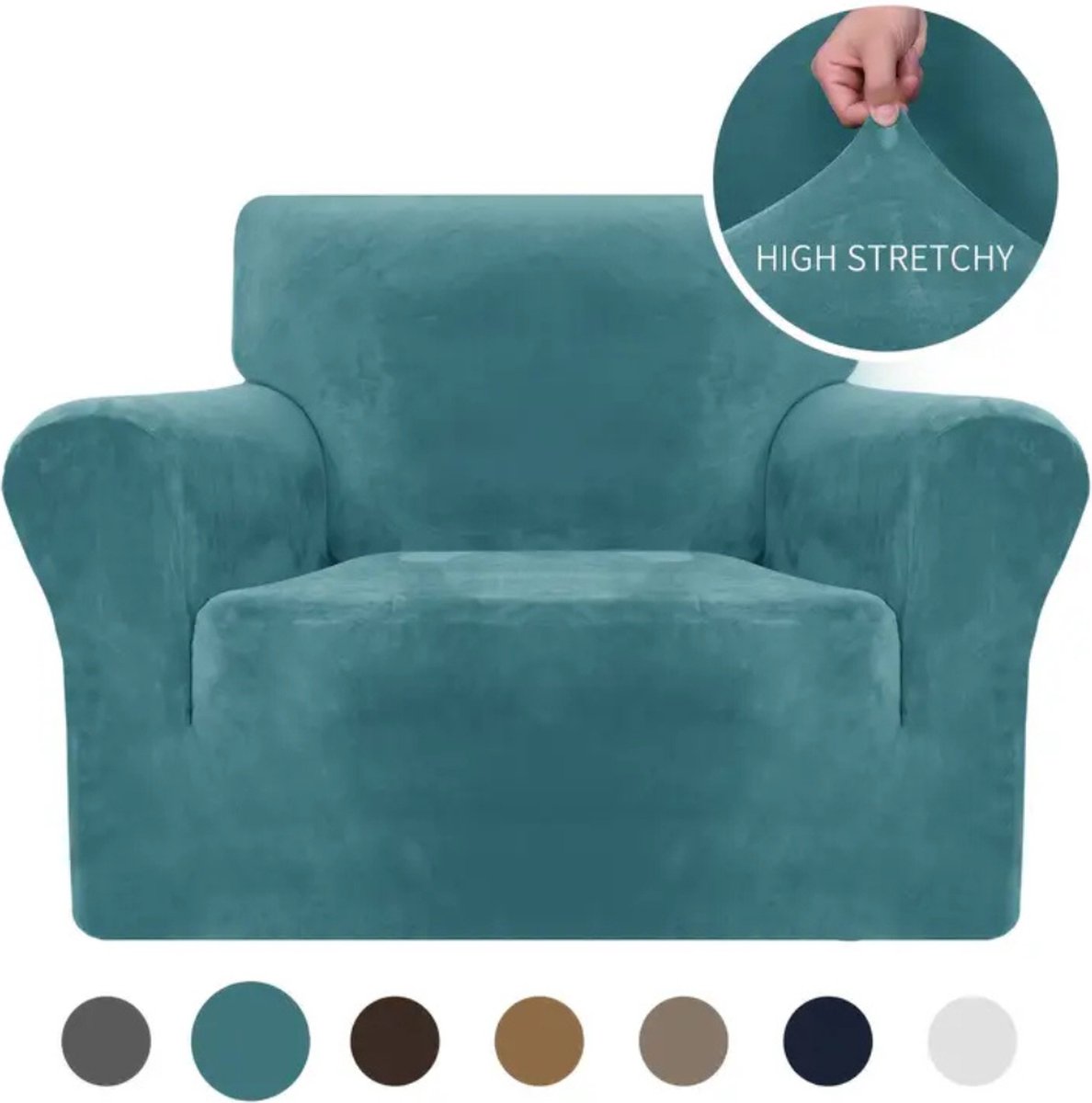 Nivard Bankhoes - Bankbeschermer - Stretch - Sofa Cover - Fluweel - Turqoise - Fauteuil