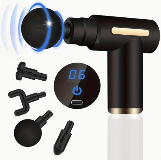 Massagegun Draadloos Massage Pistool 4 Opzetstukken Zwart - Massagegun - €26,96