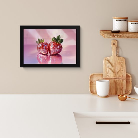 Fotolijst inclusief poster - Posterlijst 30x20 cm - Posters - Disco - Fruit - Glitter - Strawberry - Foto in lijst - Keuken decoratie muur - Wanddecoratie accessoires - Muurdecoratie - Schilderijen