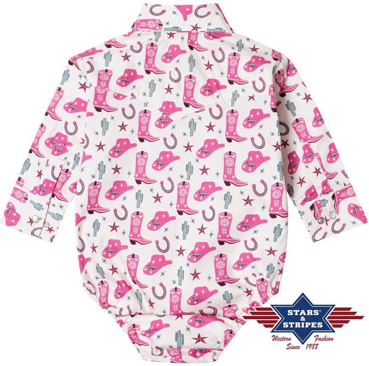 Stars & Stripes - Baby Cowgirl - rompertje - boots - roze - 9-12 maanden