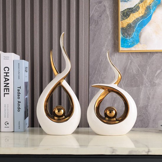 IvoQ Set de statues de Décoration dorées de Luxe – Accessoires de maison élégants pour intérieur moderne