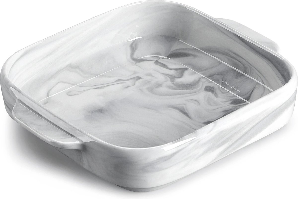 Currentgoodz - Marmeren Ovenschaal - Ovenvorm - Bakschaal - Vierkant - 1500ML - Marmer - Wit - Grijs