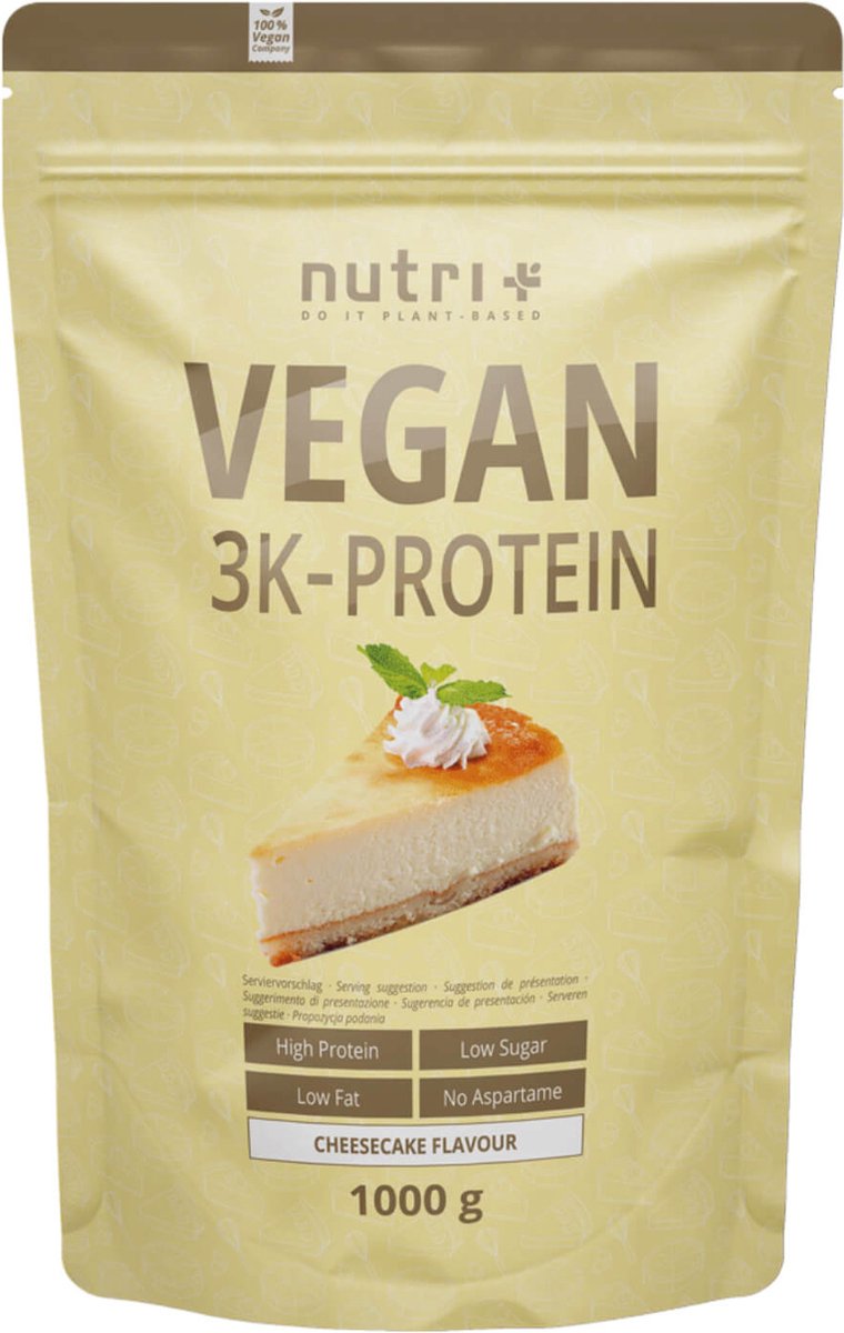 Goedkoopste nutri Vegan 3K Protein - Eiwitpoeder Lemon Cheesecake - Veganistisch proteïnepoeder - met proteïnen uit soja, erwten en zonnebloem - lactosevrij en glutenvrij - 1000 g