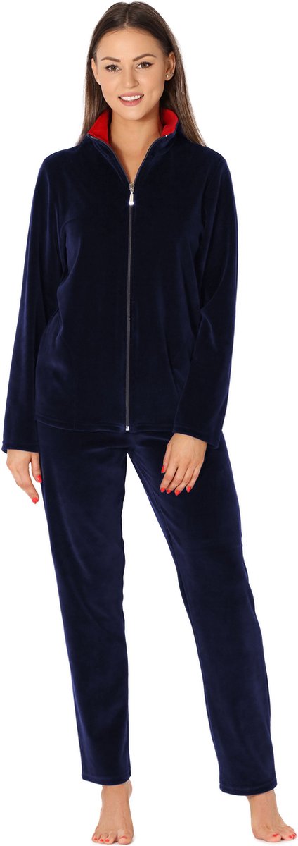 Merry Style – Dames Huispak – Vrijetijdspak – Velours – MS-MG-SUIT5-n – Marineblauw/rood – XXL