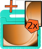 Hoesje - Geschikt voor Samsung Galaxy Tab A9 Plus - Met 2x Screenprotector - Kinderhoes Shockproof Bumper - Kidsproof Case - Tablet Hoes - Kinder Hoes Cover - Turquoise