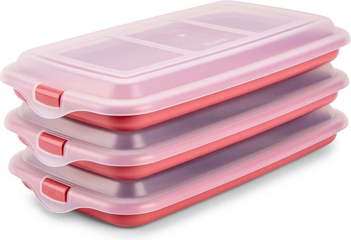 Goodivery ® Efficiënte Voedselopslagcontainers voor Koelkastgebruik - Set van 3 Stuks in Rood