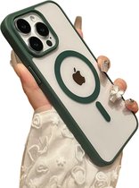 Transparant Magneet Ring Hoesje - Geschikt voor Apple iPhone 14 Pro Max - Groene Randen - Stevig Doorzichtig Shockproof - Magnetisch - TPU Rand - Anti Yellowing Achterkant (Magneetring Compatible)