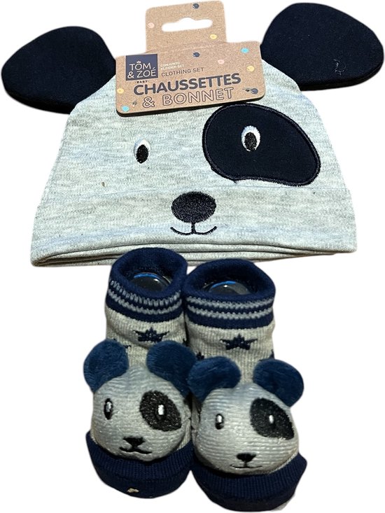 Tom en Zoe - Babysokjes met muts - Panda - 0 tot 6 maand - Geschenk set - Blauw van Tom en Zoe — afbeelding 3