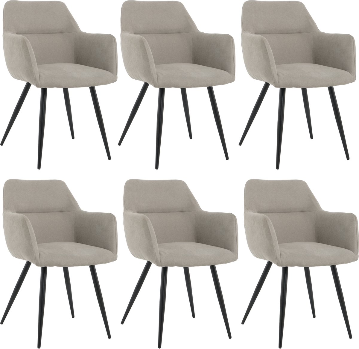 Lina Nova Eetkamerstoelen - Grijs - Set van 6 - Stof