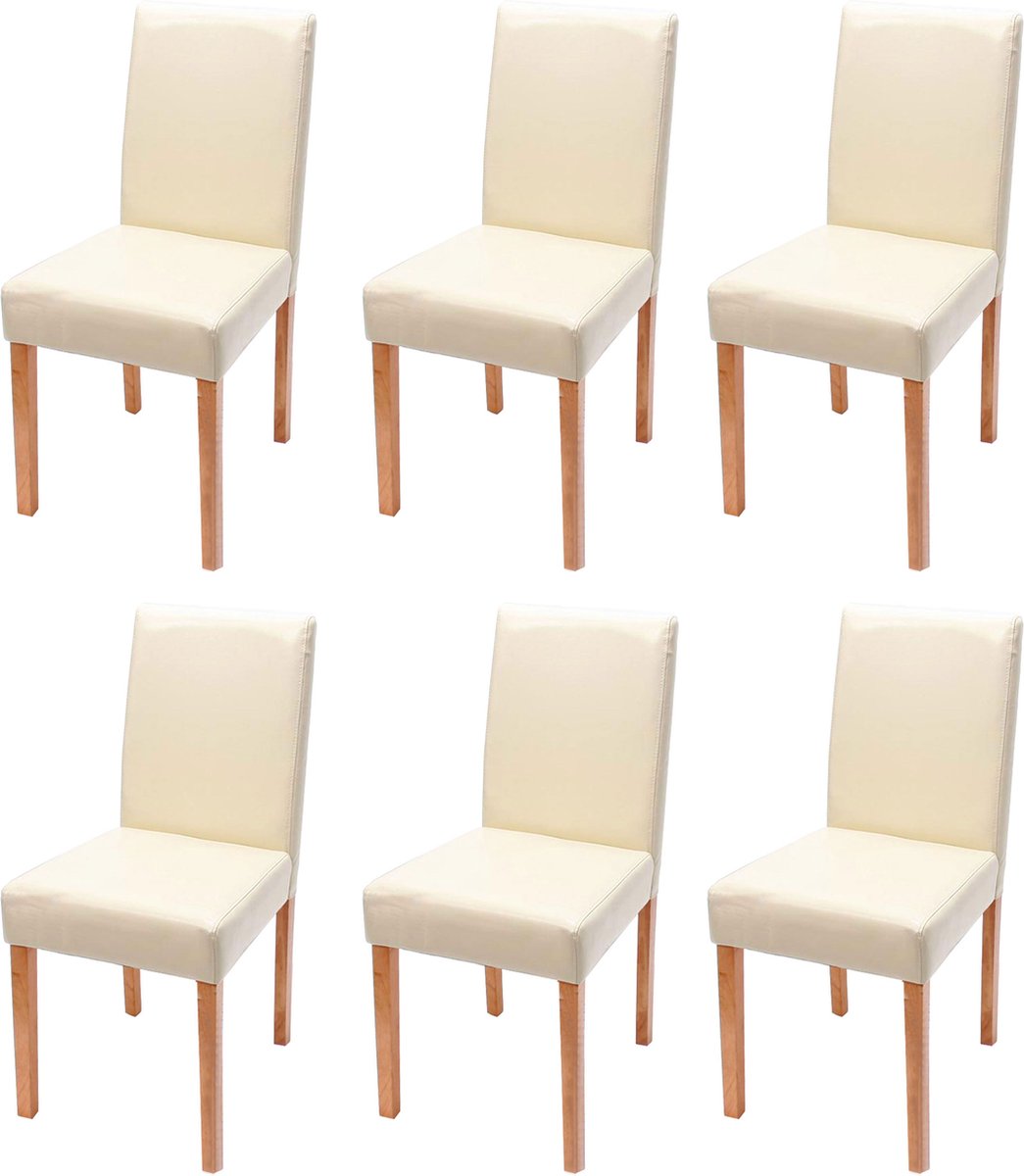 Cosmo Casa - Set van 6 Eetkamerstoelen - Keukenstoelen Littau - Kunstleer - Crème - Lichte Poten