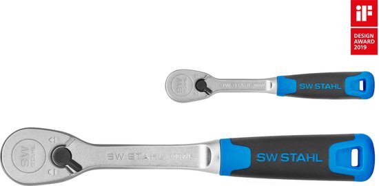SW-Stahl 06096L Jeu de 2 cliquets réversibles I Cliquet 1/4 et 1/2 pouce jusqu'à 1 075 Nm I Jeu de cliquets à couple élevé I denture fine avec 90 dents