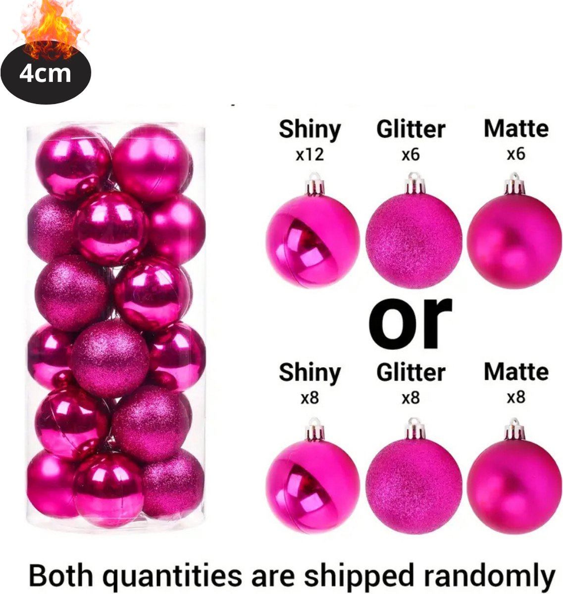 Bovista Kerstballen - Kerstversiering - Plastic - Rood - 4 cm - 24 stuks
