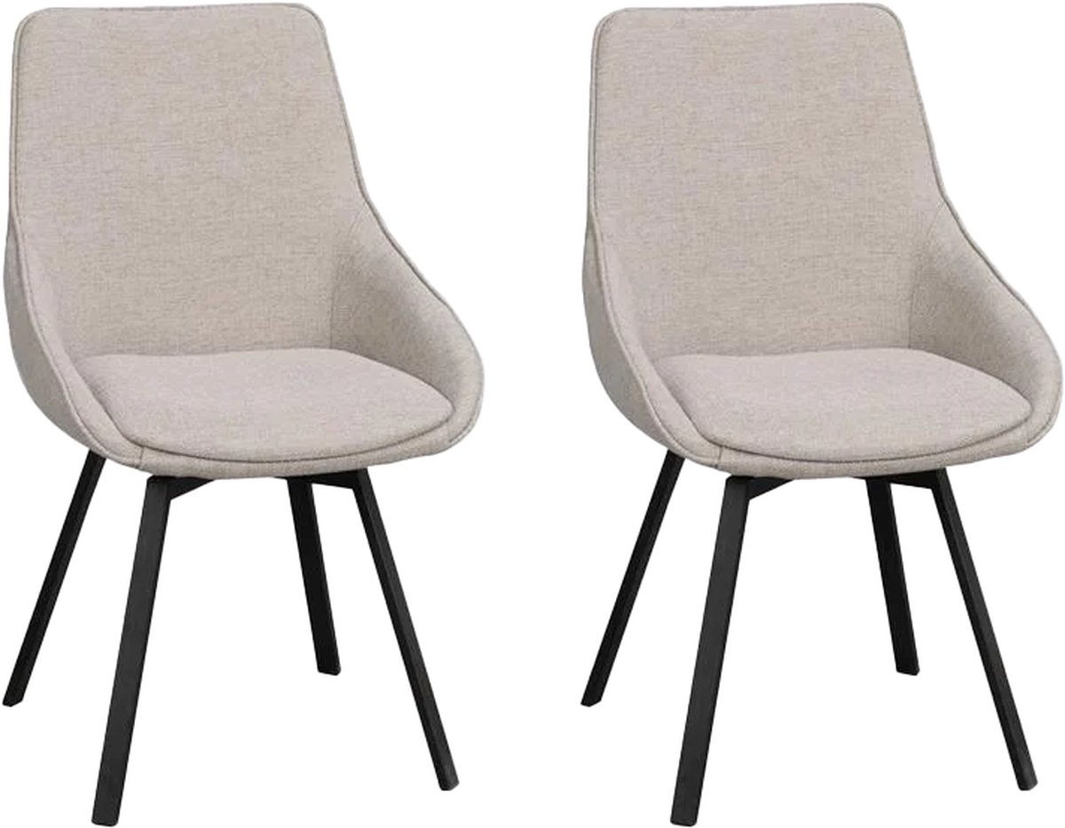Rowico Home Alison Eetkamerstoel Draaibaar Beige - Stof - Zwart Metalen Poten - Set van 2 Eetkamerstoelen