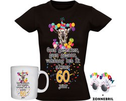 60 Jaar Grappig Dames T-shirt + Mok + Bril - 60e verjaardag - jarig - cadeau - kado - shirt