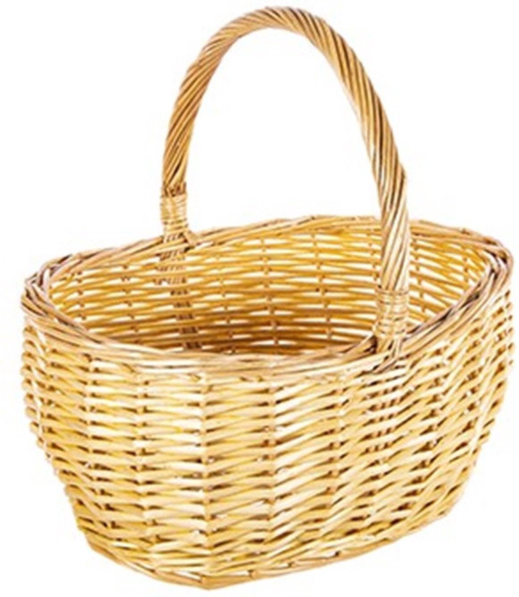 CM Picknickmand met hengsel - naturel - riet - 34 x 28 x 18 cm - boodschappenmand - rieten mand