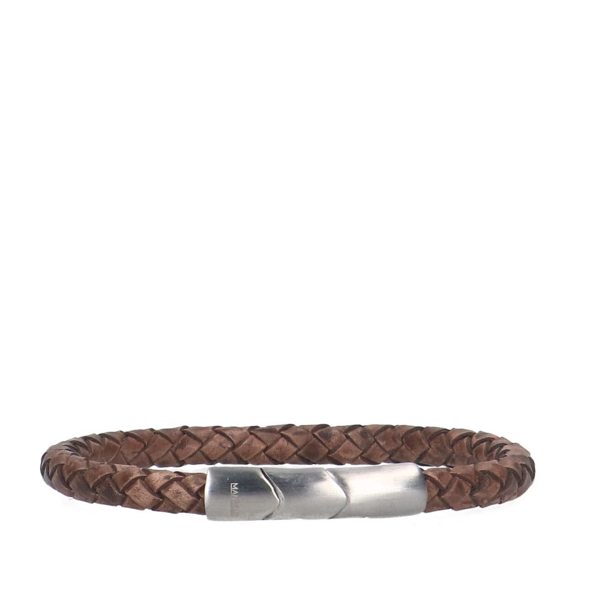 Manfield - Heren - Bruine leren gevlochten heren armband - Maat 1