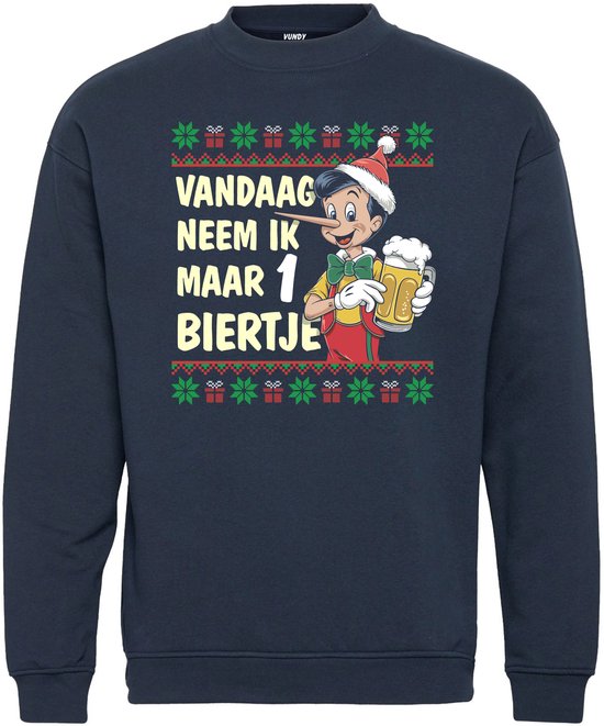 Kersttrui Vandaag 1 Biertje | Foute Kersttrui Dames Heren | Kerstcadeau | Kerstpakket | Navy | maat 4XL