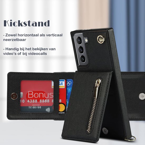 Étui portefeuille avec cordon Samsung Galaxy S21 - Noir