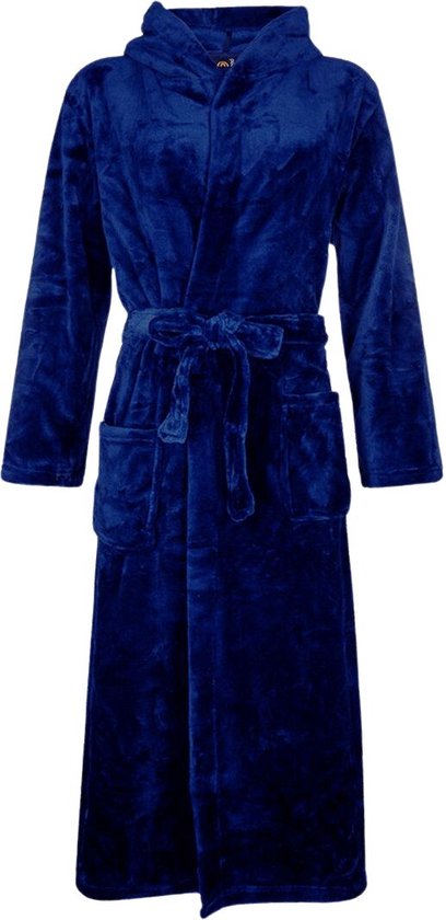 Badjas fleece - marine blauwe badjas met capuchon - flanel fleece badjas unisex - Badrock