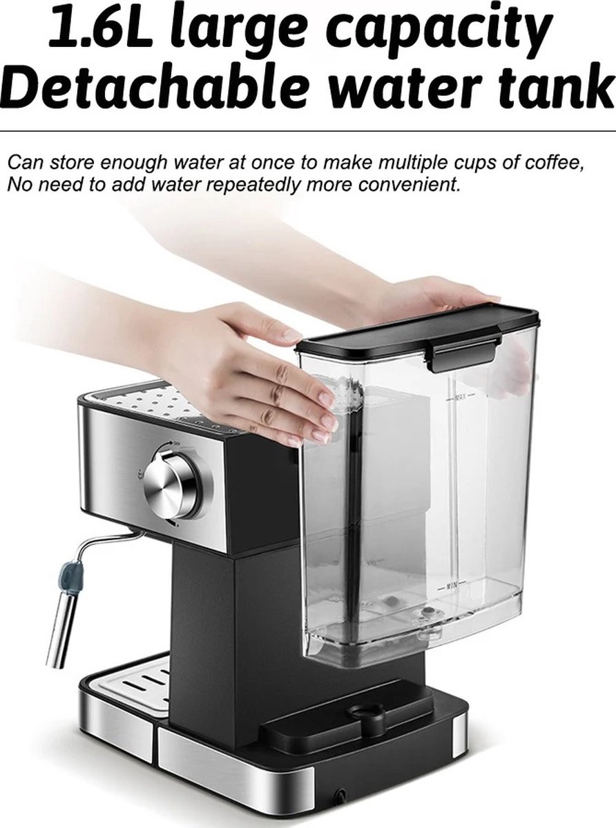 Trovado Espressomachine 20 Bar met Stoompijpje en Led - afbeelding 3