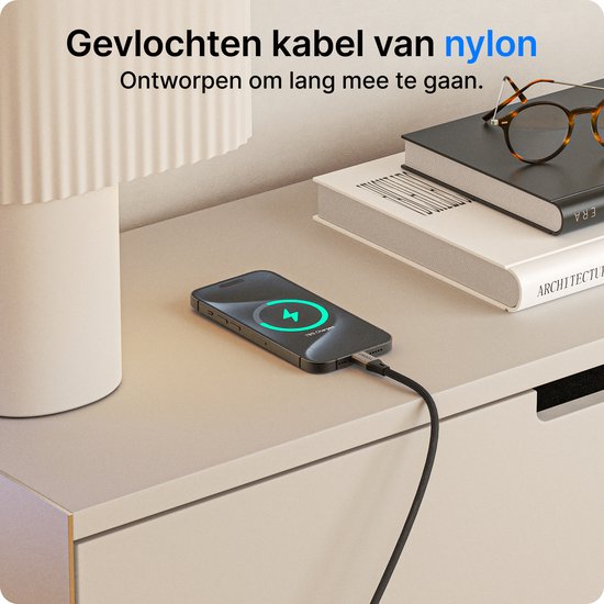 Voomy USB C Kabel 240W - USB C naar USB C - 2 Meter - 480 Mbps - Oplaadkabel Snellader - Geschikt voor Smartphone, Laptop & Tablet - Gevlochten kabel