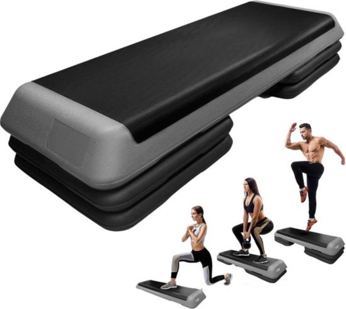 Verstelbaar Aerobic Step Platform met 4 Risers - Step Board Oefenapparatuur Zwart/Grijs XL - KC6V - Stepper Fitness Trainer Mini stepper