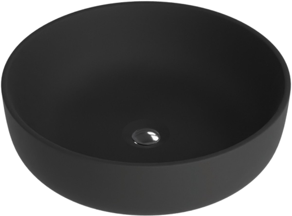 LAVITA® Opzetwastafel CORDOBA Rond Keramische Wastafel voor Badkamer en Gastentoilet - 415x415x135 mm – Zwart Mat - Wasbak met dunne rand - Keramik Waskom opbouw zonder kraangat en zonder overloop