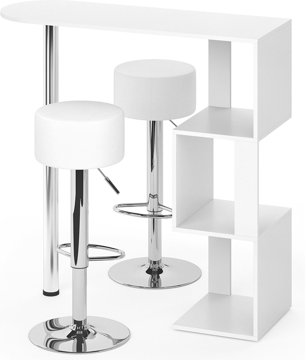 Vicco Vincent Bartafelset – 113 x 39.8 cm met 2 barkrukken Wit