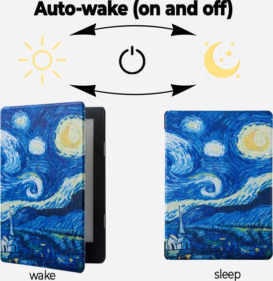 Lunso Geschikt voor Kobo Aura H20 Edition 2 hoes (6.8 inch) - sleepcover - Van Gogh Sterrennacht - (niet voor de Kobo Aura edition 2) — afbeelding 5