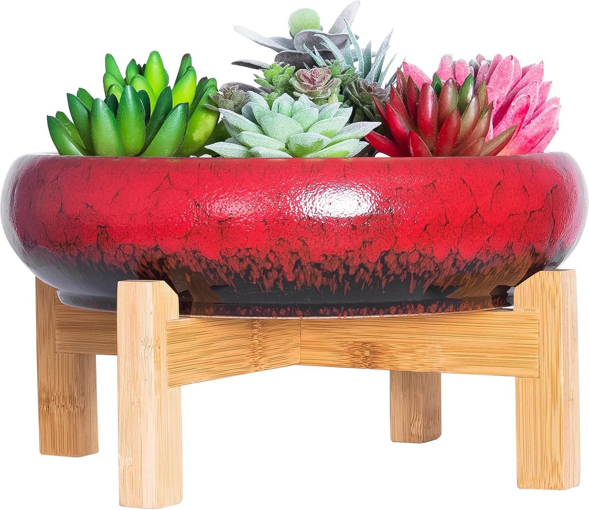 Grote Bonsai Pot - Ondiepe Cactus Pot - 1 stuk - Rood - Keramisch - 25,4 cm